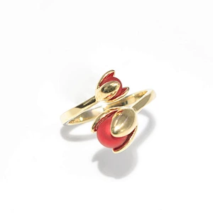 Fashion style brass gold plated flower red bud open ring women jewelry