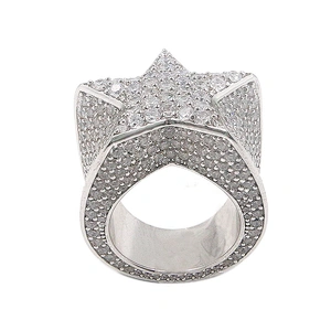 Hip hop silver plated chunky star shape iced out clear rhinestone ring