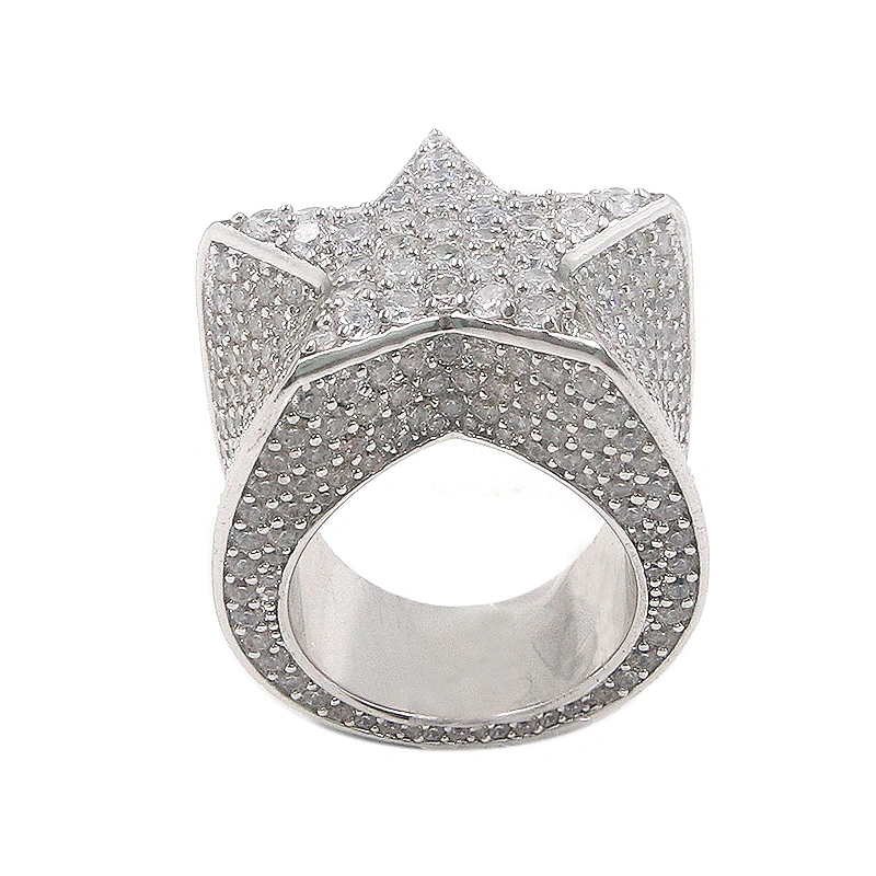 Hip hop silver plated chunky star shape iced out clear rhinestone ring