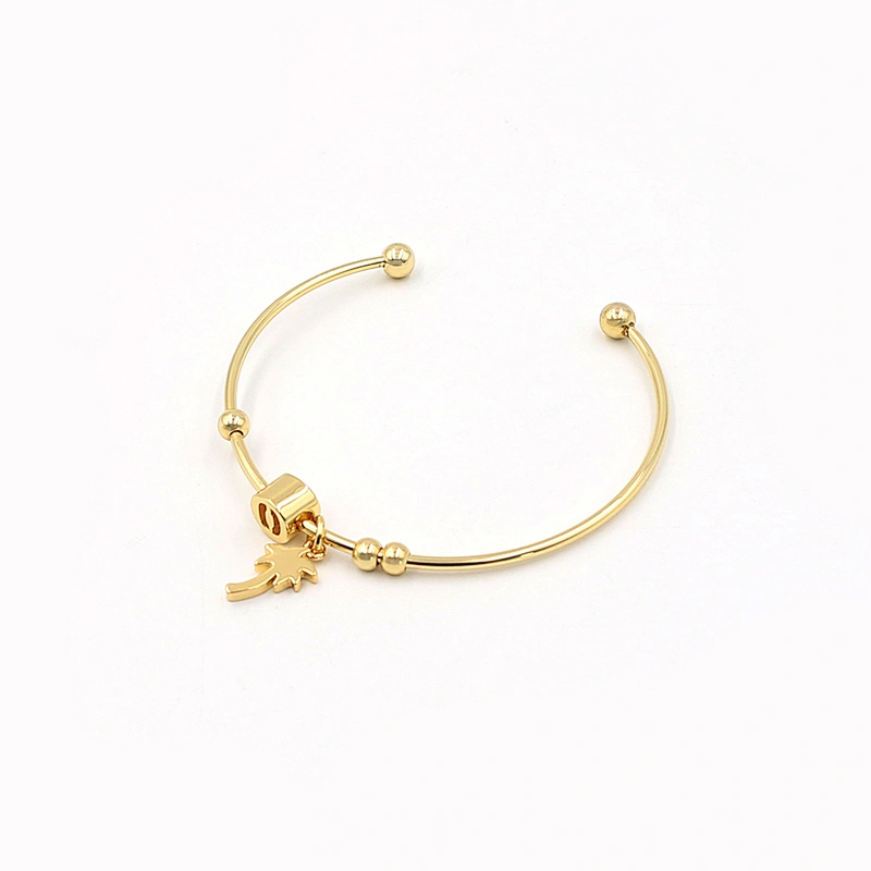 Fashion enamel coconut tree charm cute gold plated open bracelet bangle for women