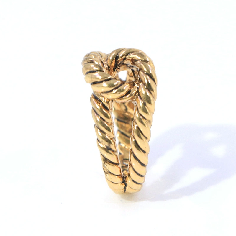 Fashion design twisted rope gold plated ring for girl