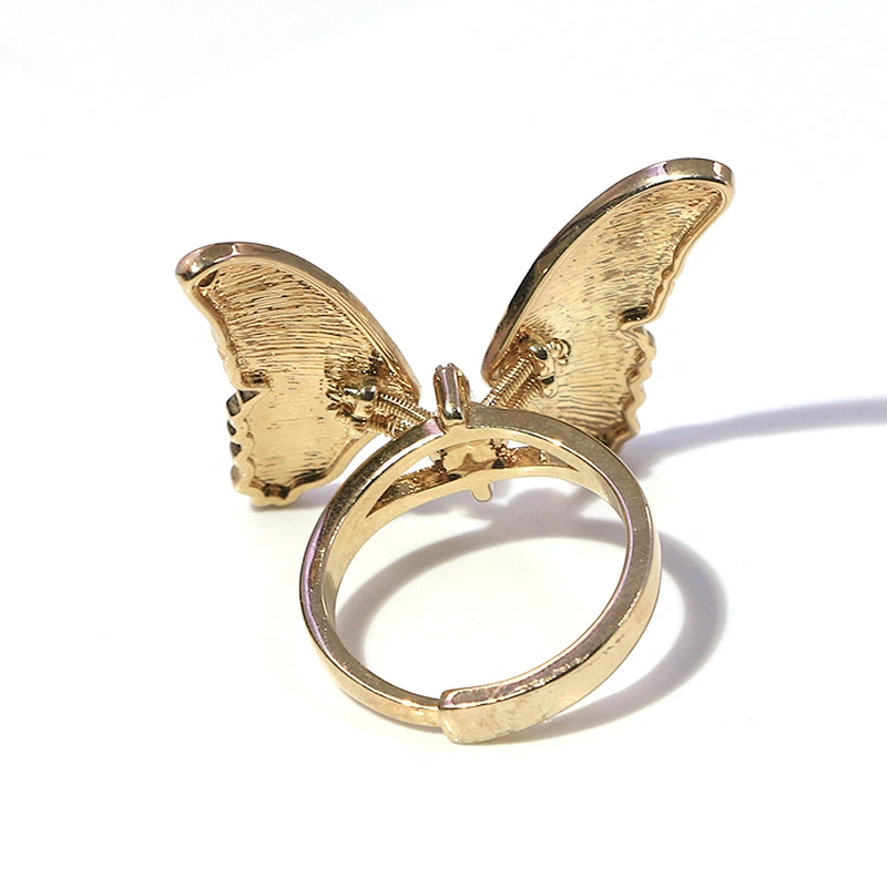 Enamel jewelry jumping butterfly white zircon adjustable gold plated ring