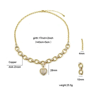 HipHop Style Gold Plated CZ Heart Brass Cuban Necklace