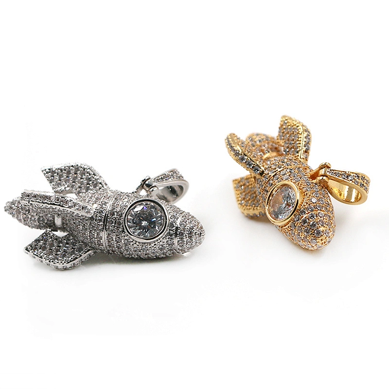 High quality streetwear rocket iced out cubic zirconia hip hop pendant
