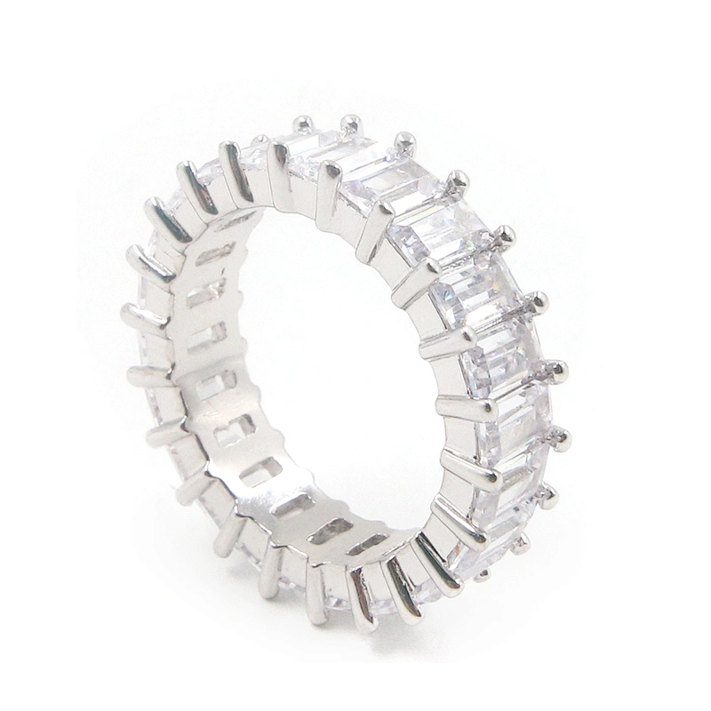 Trendy jewelry baguette clear zircon silver plating ring women engagement