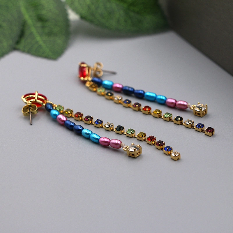 Fashion Custom Earrings Long Dangle CZ Rhinestone Pearl Earring China Wholesale