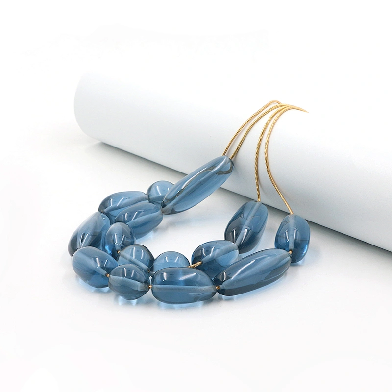 Fashion Blue Double Layers Resin Irregular Shape Necklace