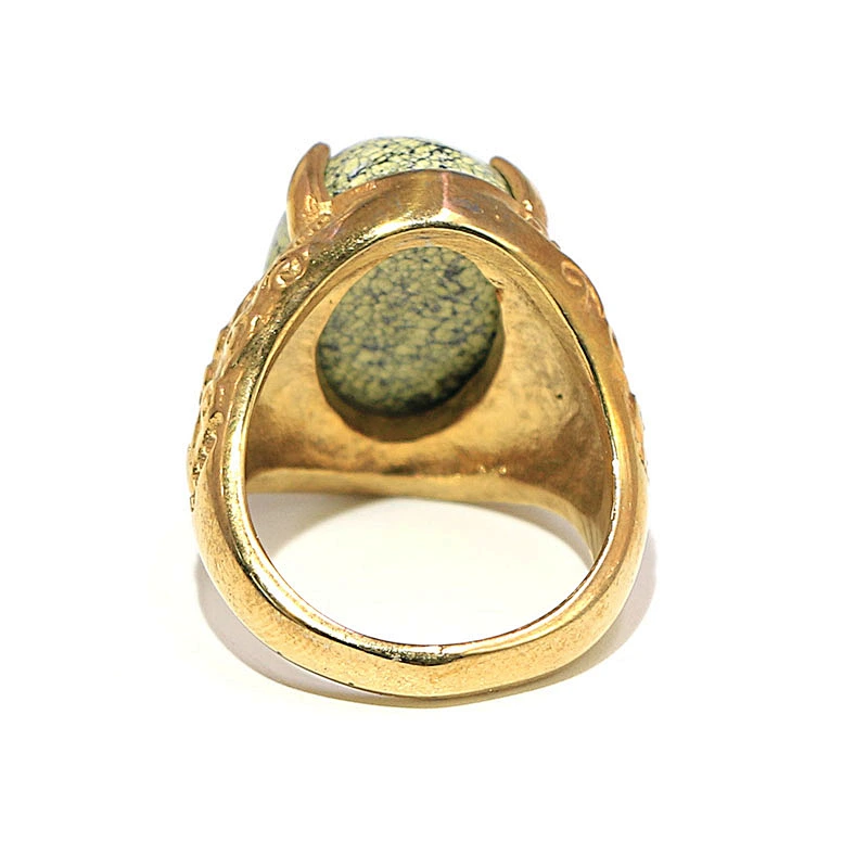 Vintage Style Natural Semi stone Chunky Statement Stainless Steel 18k Gold Plating Ring