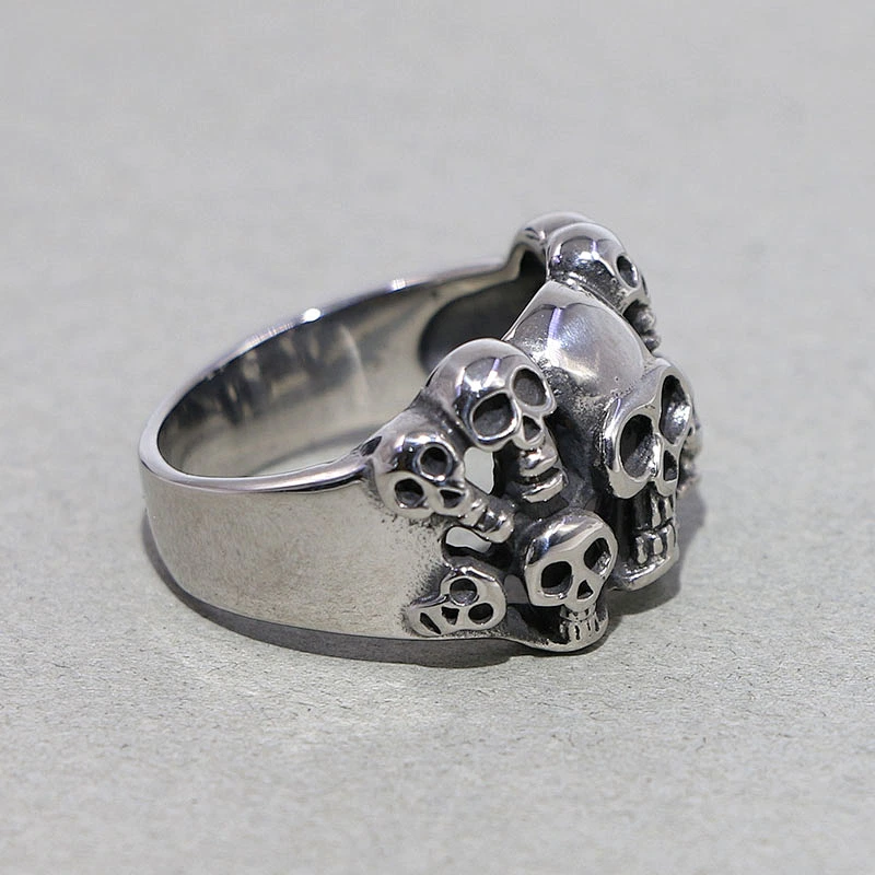 Hip hop jewelry stainless steel cool skull silver plated men ring