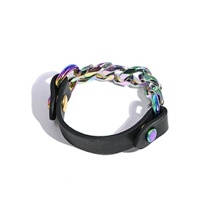 Hip hop jewelry multi color platinig stainless steel cuban link leather bracelet