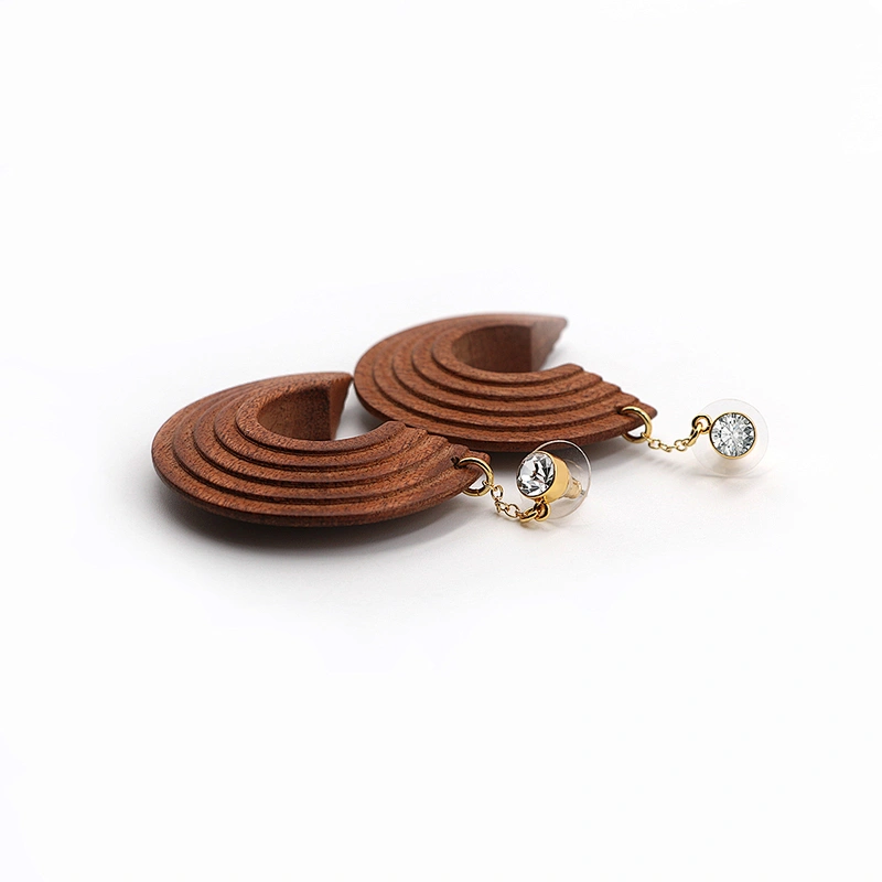 Statement Wood Earrings Whorl Pattern Fashion Earrings Bohe Stud Hoop Earring