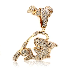 Hip hop streetwear high quality ice out zirconia shark pendant