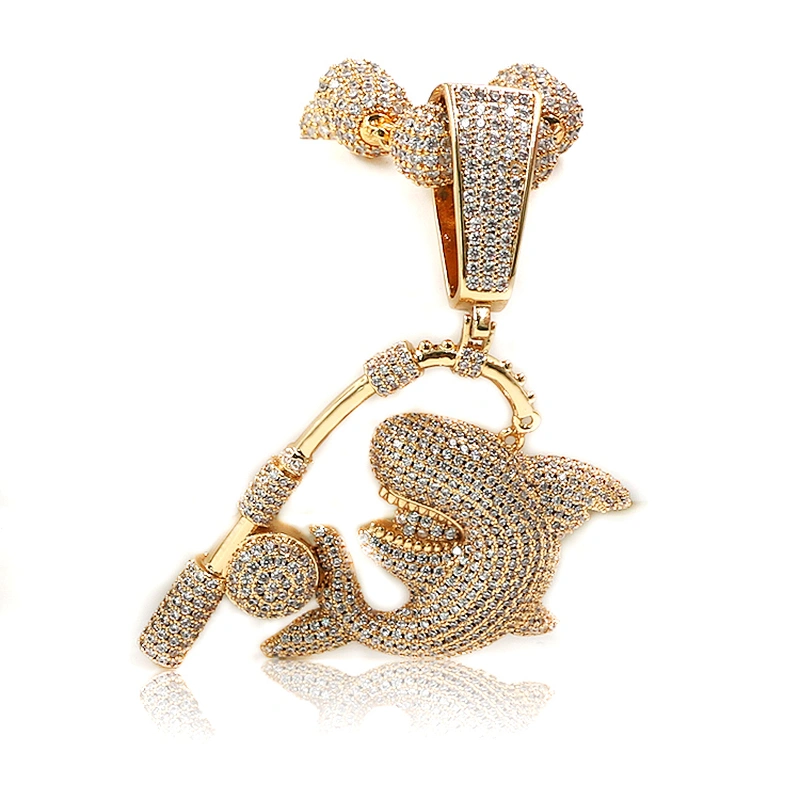 Hip hop streetwear high quality ice out zirconia shark pendant