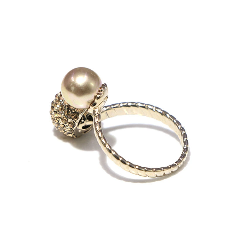Luxury jewelry pearl crystal cluster brass gold plated open ring for women