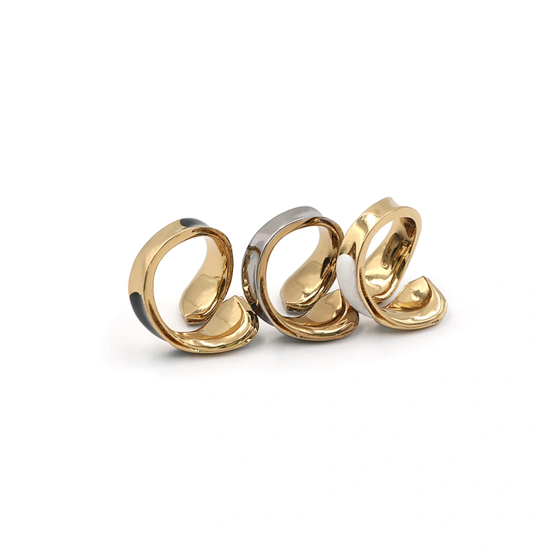 Enamel jewelry gold plated brass open twisted band ring