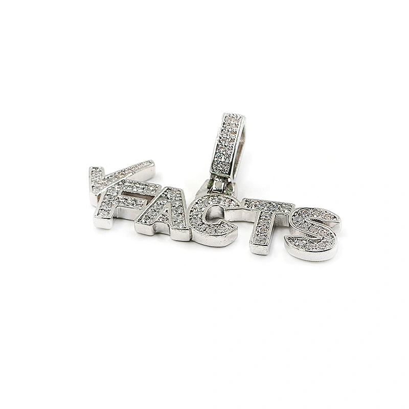 Hip hop custom Logo letter FACTS cubic zirconia gold plated pendant