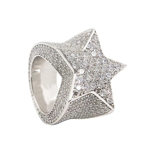 Hip hop silver plated chunky star shape iced out clear rhinestone ring
