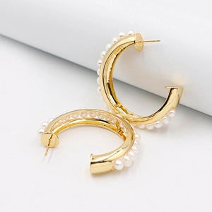 OEM Custom Hoop Pearl Earrings China Factory Jewelry Gold Plated