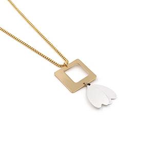 Hollow-Out Gold Plated Square White Petal Brass Necklace