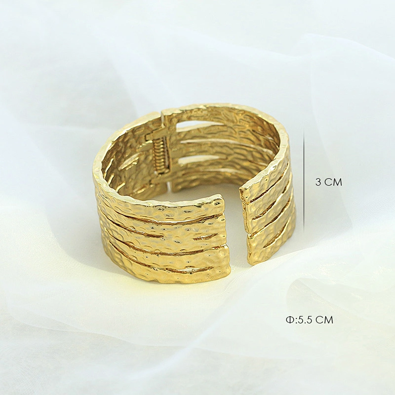 Fashion Design Gold Plated Brass Chunky Multi Layer Hiphop Cuff Bangle Bracelet