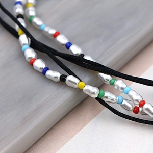 Multilayer Pearl Bead Black Cord Chain