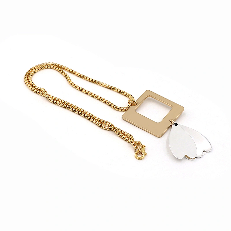 Hollow-Out Gold Plated Square White Petal Brass Necklace