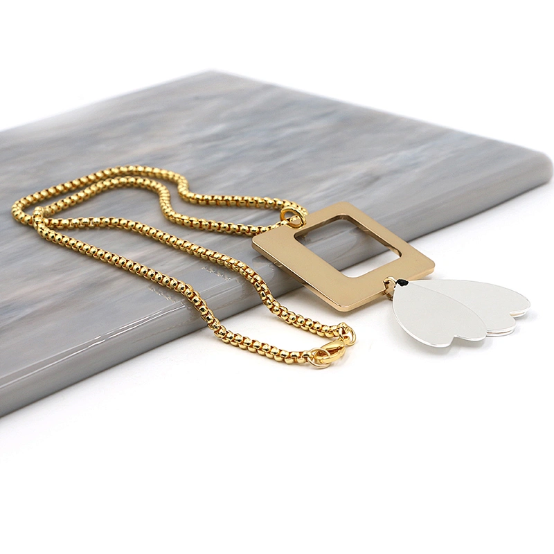 Hollow-Out Gold Plated Square White Petal Brass Necklace