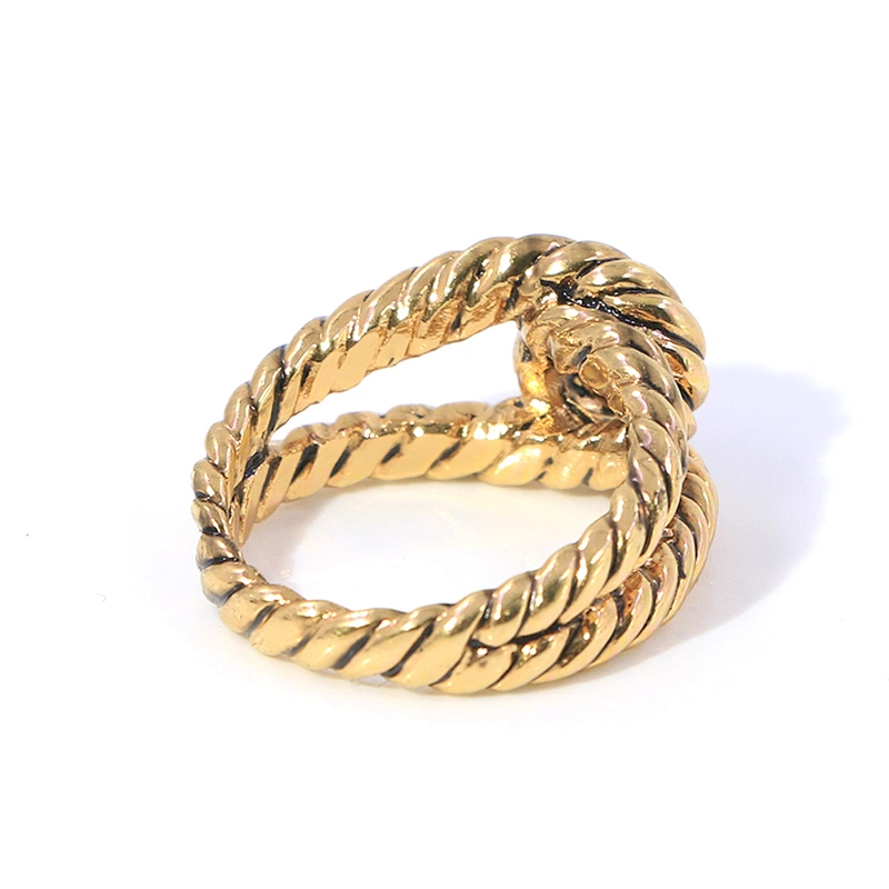 Fashion design twisted rope gold plated ring for girl