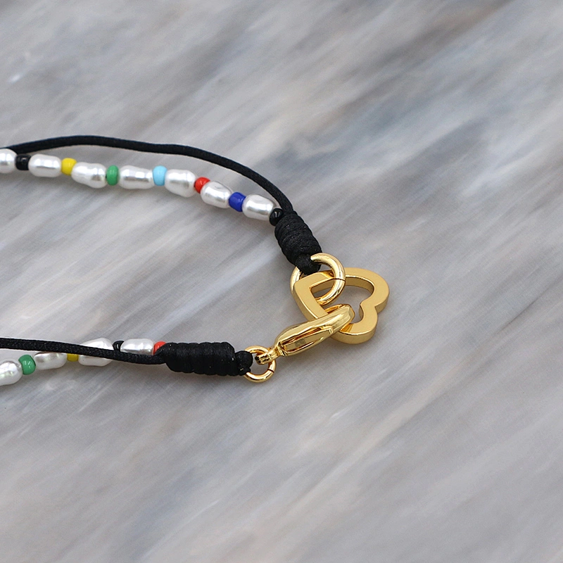 Multilayer Pearl Bead Black Cord Chain