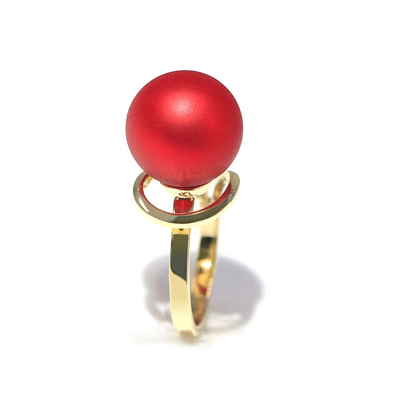 Fashion Women Brass Gold Plated Customizable Color Red Color Bead Pearl Adjustable Ring