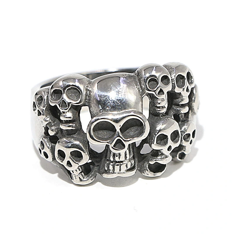 Hip hop jewelry stainless steel cool skull silver plated men ring