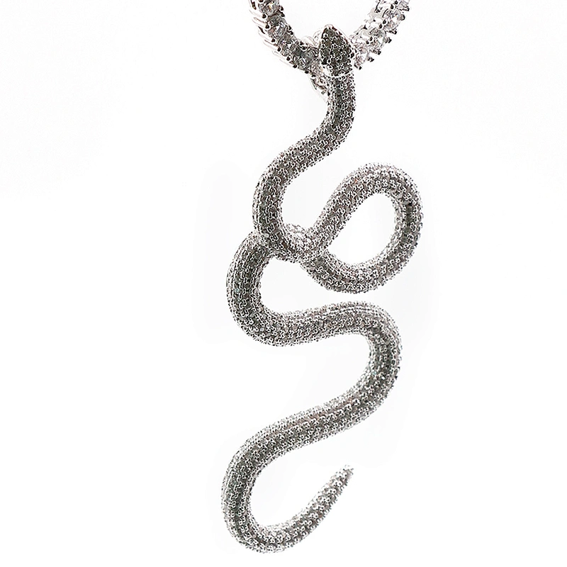 Hip hop iced out CZ stone snake silver plated high-quality pendant