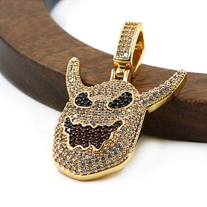 Luxury Rhodium Gold Color Ice out White Zircon Ghost Grimace Evil Shape Pendants