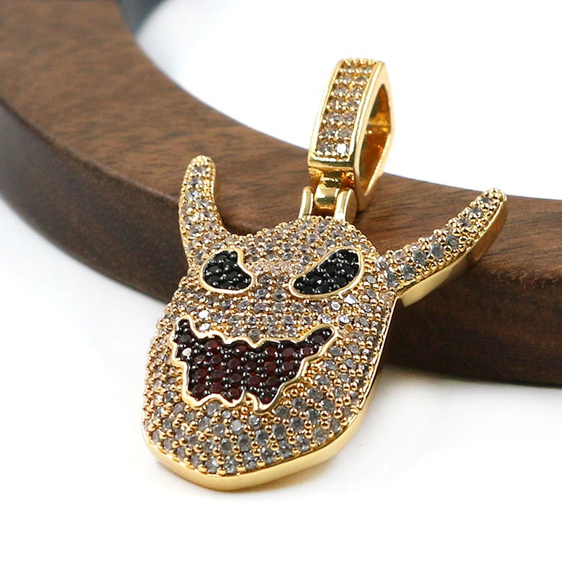 Luxury Rhodium Gold Color Ice out White Zircon Ghost Grimace Evil Shape Pendants