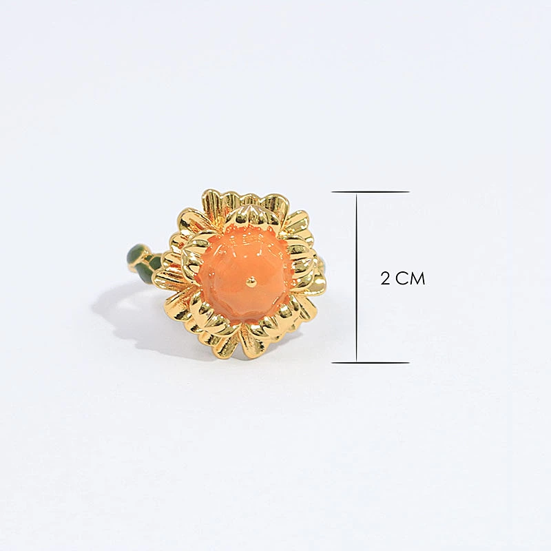 Trendy gold plated customized color orange enamel flower ring jewelry