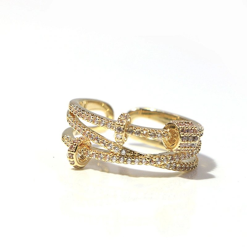 Hip hop luxury style iced out zircon diamond multi layer gold plated open ring