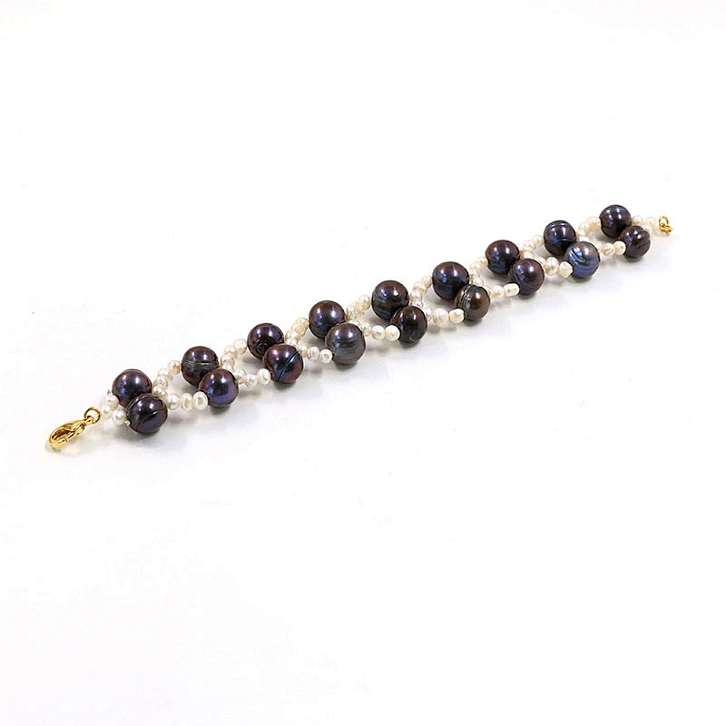 Natural freshwater pearl double layer gold plated lobster clasp bracelet women jewelry