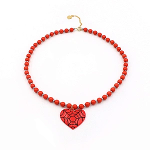 Fashion Spider Web Red Heart Pendant Bead Chain Necklace