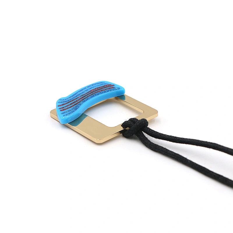Hollow-Out Recangle Blue Ripple Black Cord Necklace