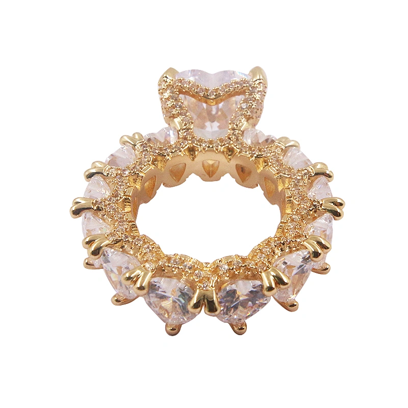 Luxury jewelry heart shape zircon iced out 18K gold plated brass engagement ring