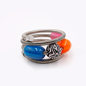 Trendy multi layer colorful resin stones silver snake spring chain bracelet