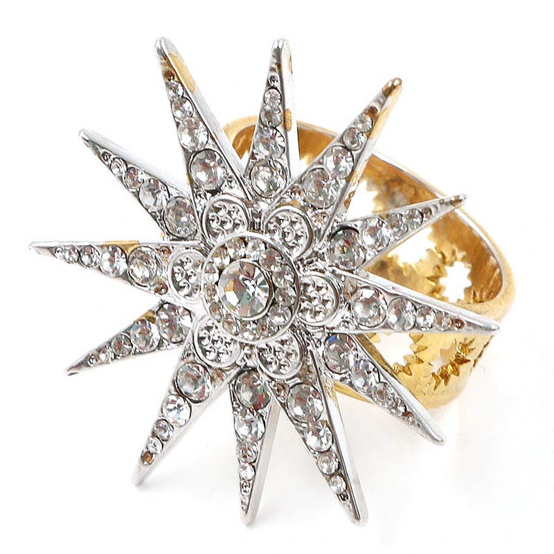 custom brass sun flower with crystals in multi plating ring