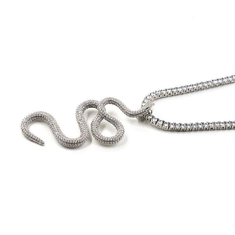 Hip hop iced out CZ stone snake silver plated high-quality pendant