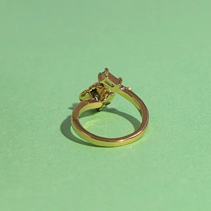 Dainty jewelry gold plated green zircon rhinestones flower enamel open adjustable ring