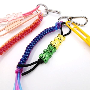 Custom Key Ring with Colorful cord and Bear by Handmade