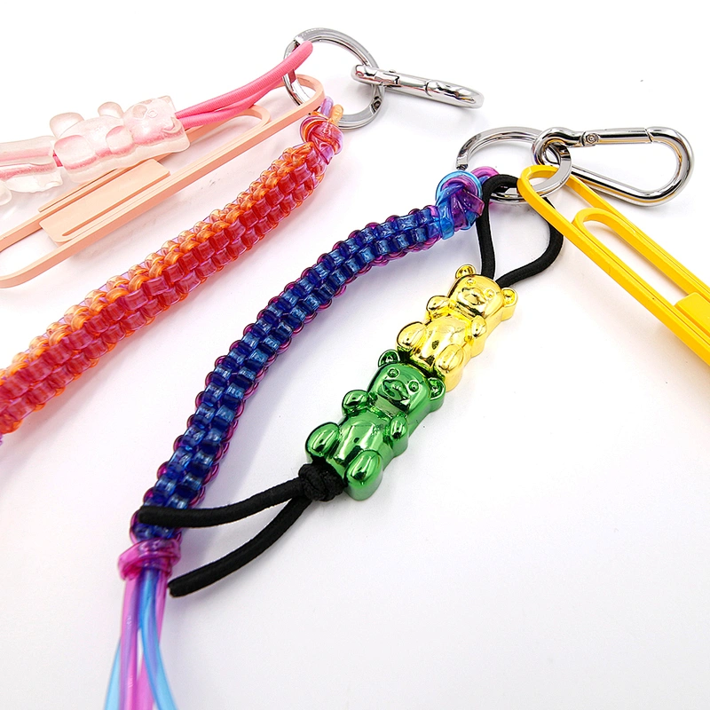 Custom Key Ring with Colorful cord and Bear by Handmade