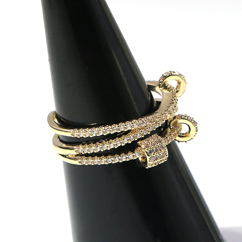 Hip hop luxury style iced out zircon diamond multi layer gold plated open ring