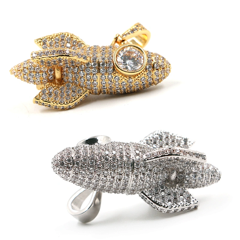 High quality streetwear rocket iced out cubic zirconia hip hop pendant