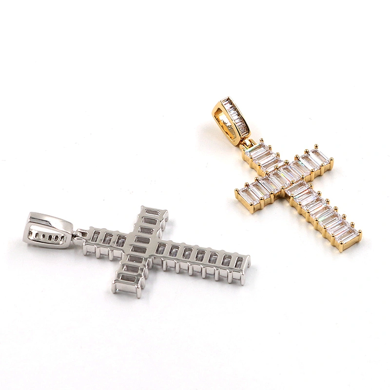 Hip hop rectangle pave cubic zirconia cross shape pendant