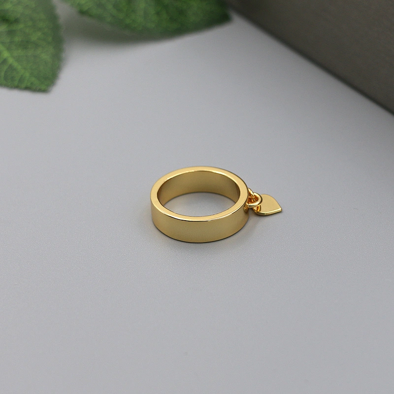 Trendy design 18K gold plated brass little heart charm chunky ring